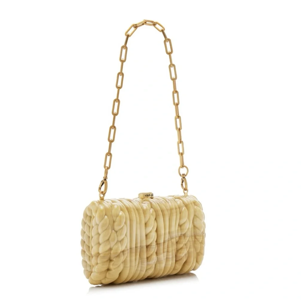 Cult Gaia Helene Acrylic Braided Textured Chain Shoulder Bag Clutch Light Tan - Picture 3 of 7